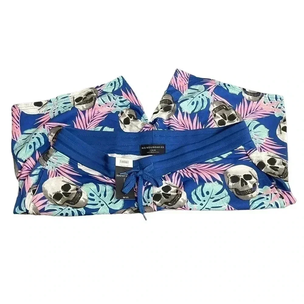 No Boundaries Men’s Lounge Shorts Tropical Palm Skulls Goth New